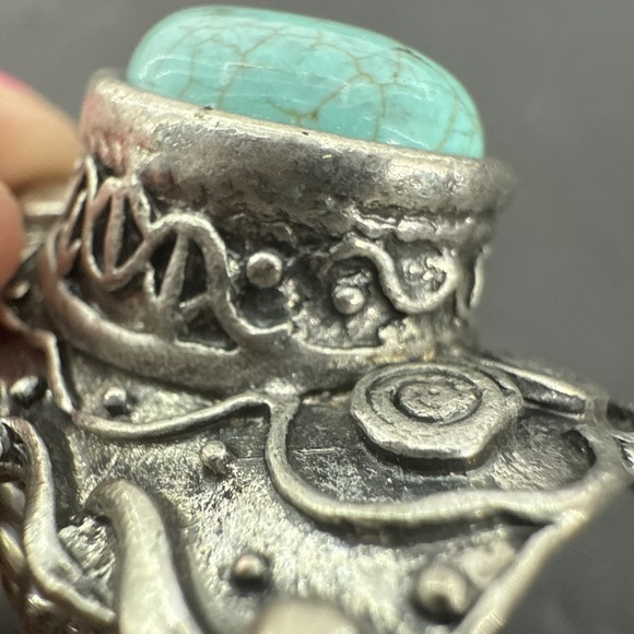 Vintage Turquoise Silver Tone Stretch Ring Big Comfortable Ring - Picture 12 of 16
